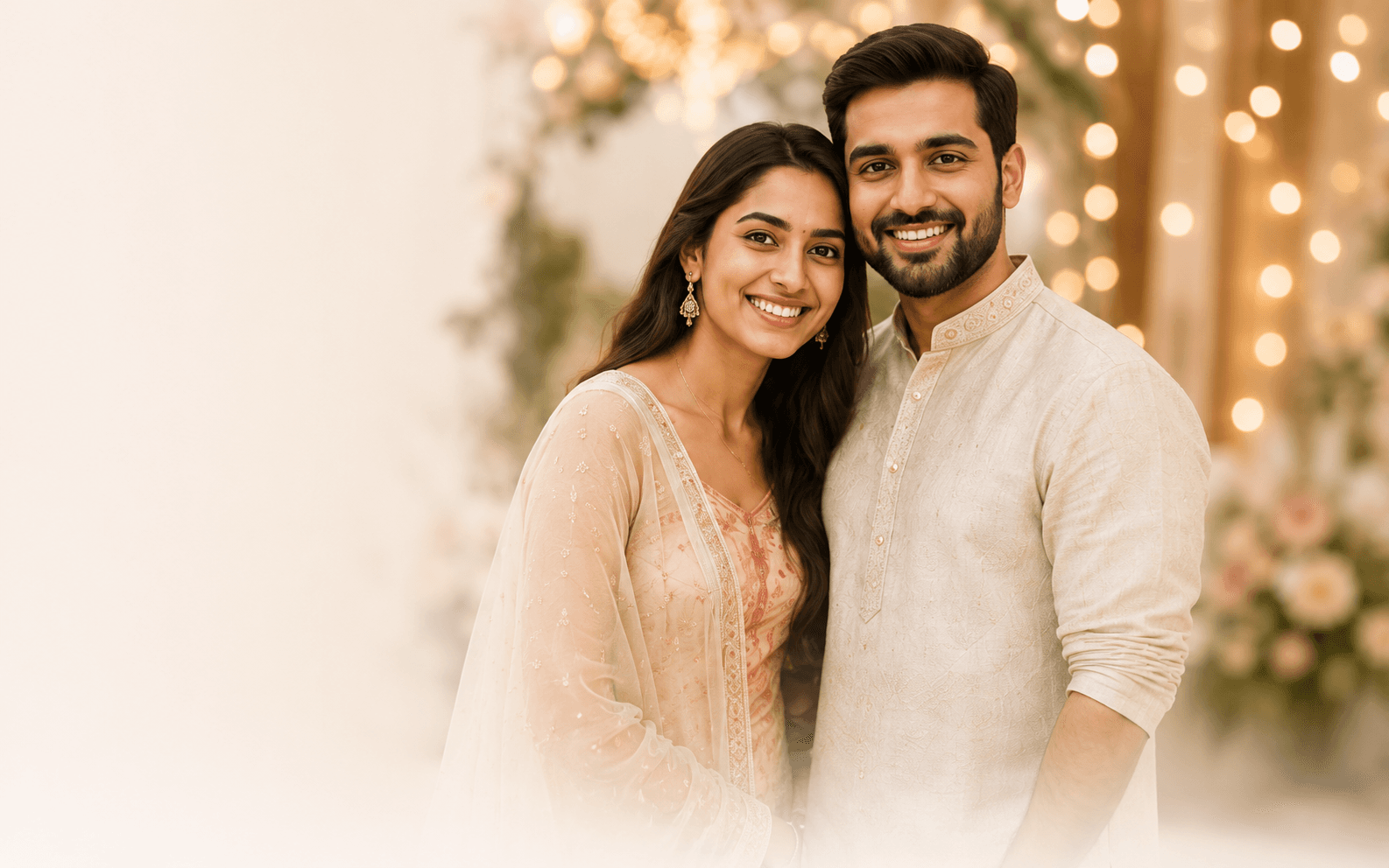Indian couple smiling together at a celebration
